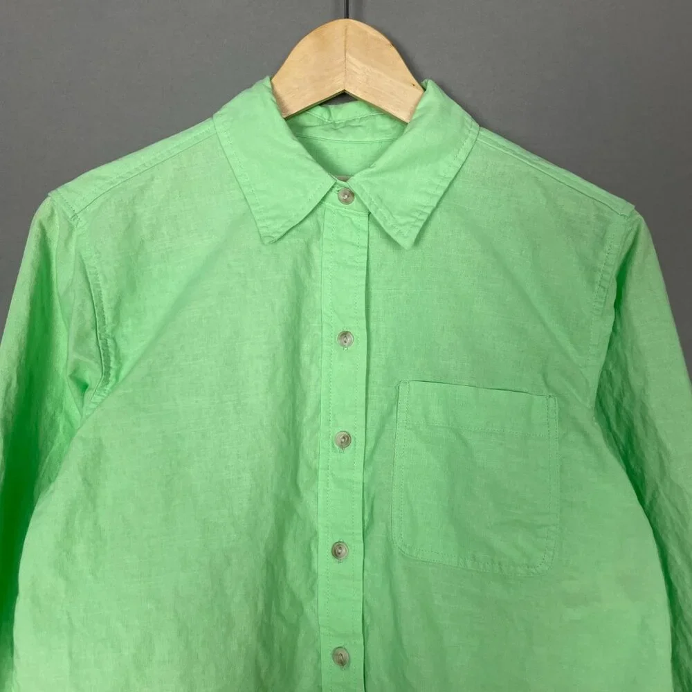 Universal Thread Crop Top Light Neon Green Cotton Linen Size XS‎ Long Sleeves